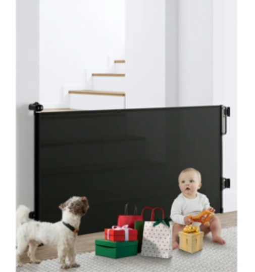 Ophanie Retractable Baby Safety Gate,Mesh Dog Pet Gate 33" Tall, Extends to 55" Wide, Indoor & Outdoor Child Gates for Stair&Doorways, Black