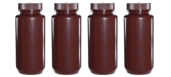 1000ML 32OZ Amber Wide Mouth PP Plastic Reagent Bottles with Caps pack of 4