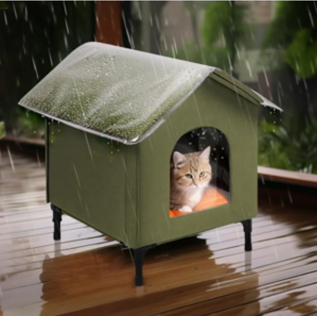 Bestier Outdoor Cat House,Weatherproof Insulated Feral Cat Shelter with Removable Cushion and Escape Door,Green,Large