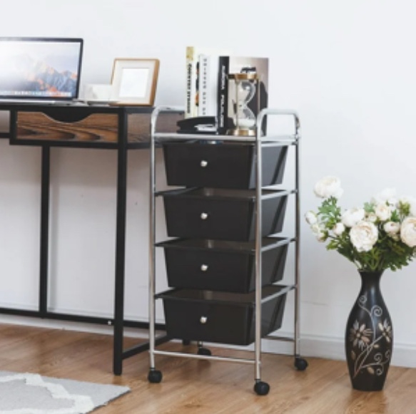 Costway 4 Drawers Metal Rolling Storage Cart Scrapbook Supply & Paper Home Office
