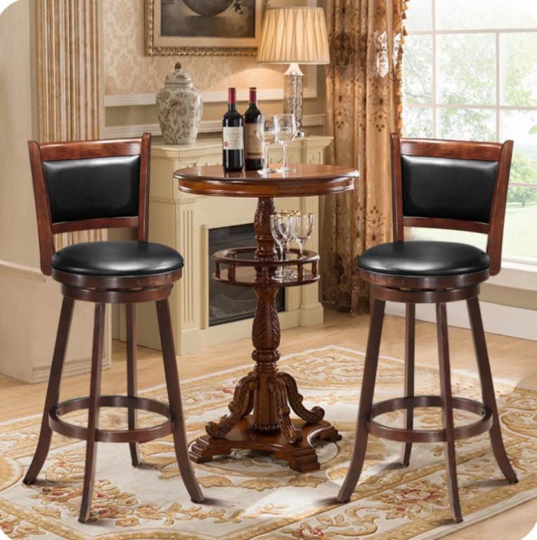 Costway Set of 2 29 Swivel Bar Height Stool Wood Dining Chair Upholstered Seat Panel Back Espresso