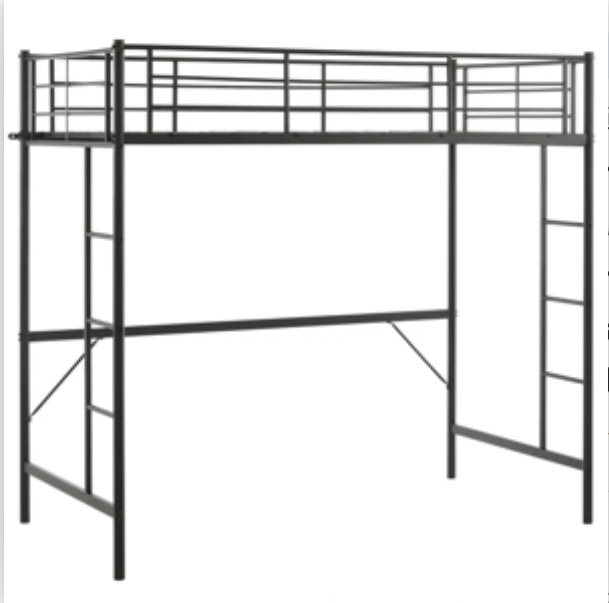 Twin Loft Bed with Stairs Metal Single Loft Bunk Bed with Safety Guard Rails & 2 Side Ladder for Kids Teens Adults, Black