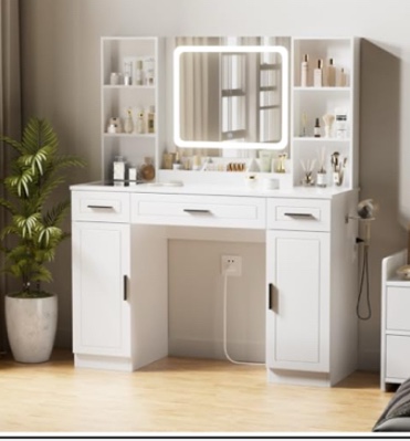 vanity desk with mirror and lights for bedroom 