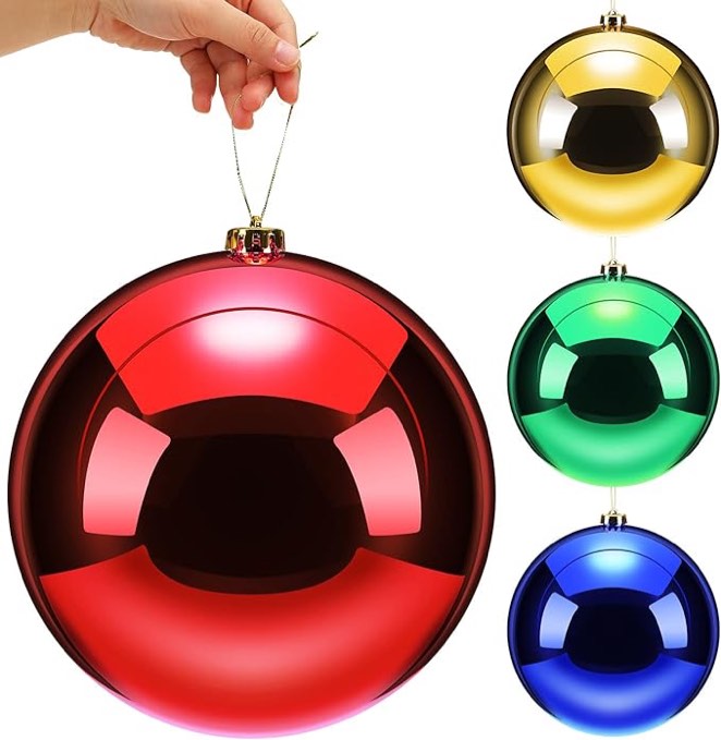 4 Pcs Large Christmas Ball Ornaments Giant Commercial Grade Plastic Christmas Ball Hanging Decorations 8'' (200 Mm) for Outdoor Holiday Party Decors Christmas Tree (Candy Gold)
