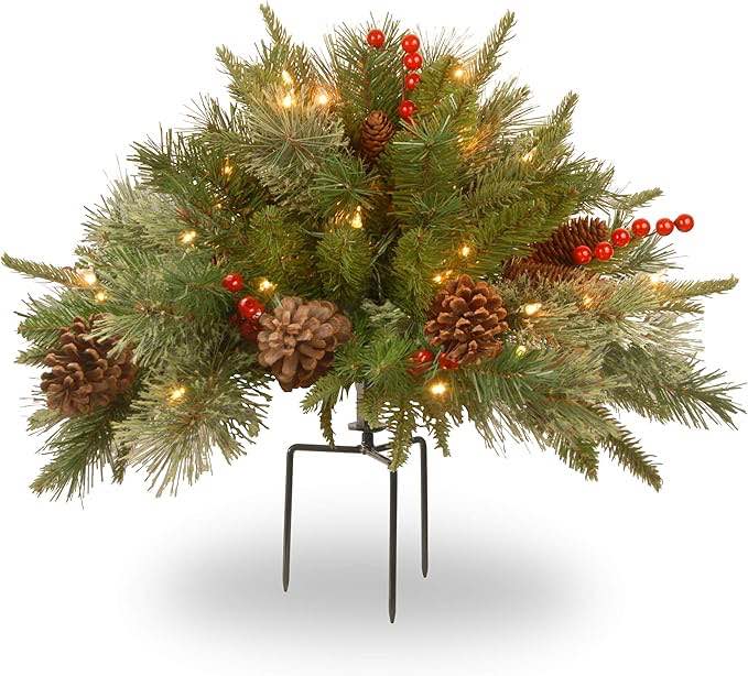 National Tree Company 36" Glittery Bristle Pine Urn Filler with Battery Operated LED Lights, Green