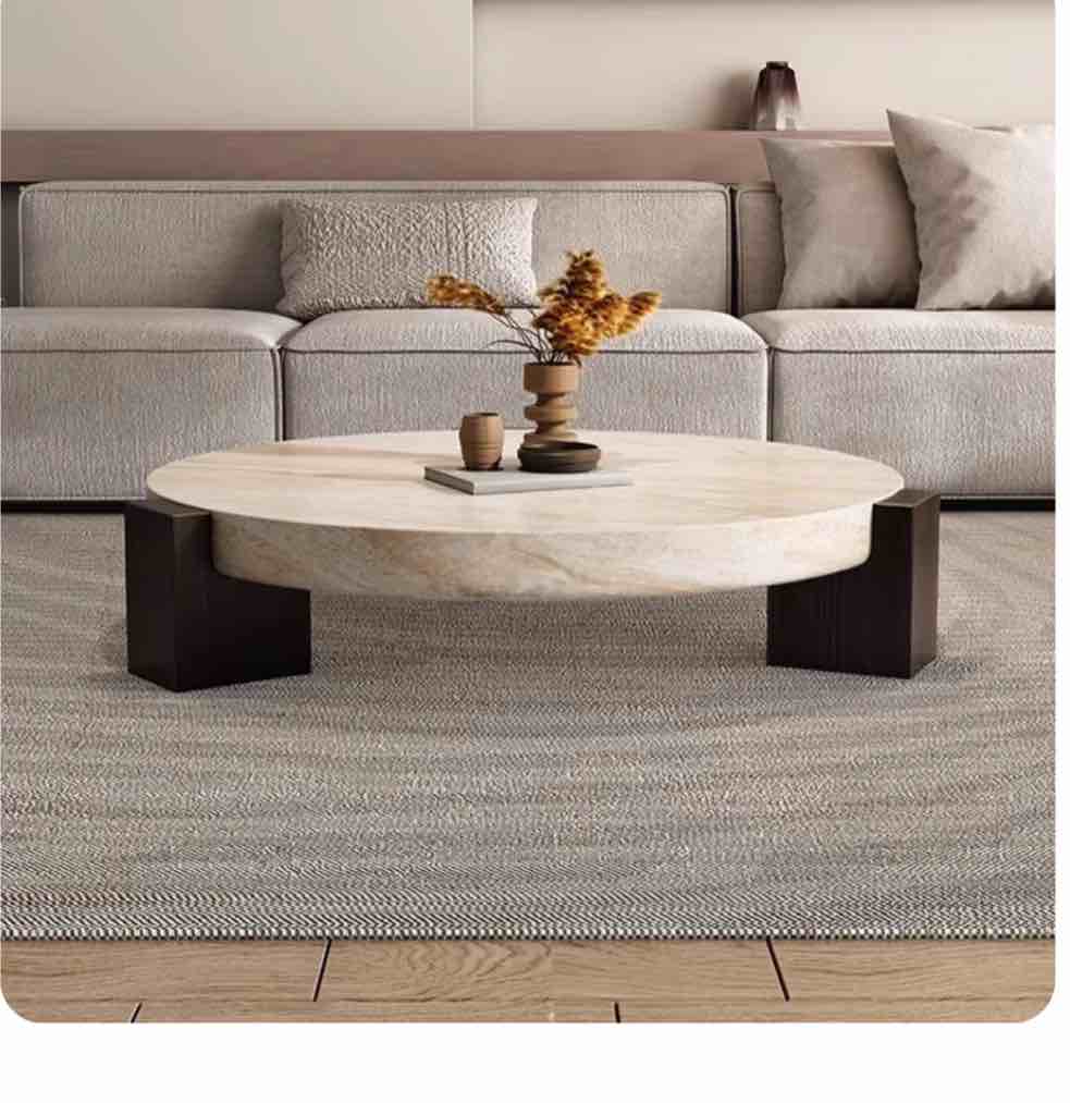 (incomplete) (box 1 of 2 ) nordic white cooffe table wooden legs standing large round coffe table marble top center couchtisch