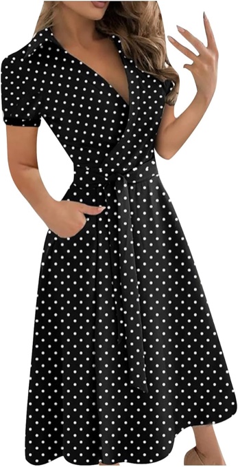 Howley Womens Summer Dresses Wrap V Neck T Shirt Sundress Casual Short Sleeve Print Tie Waist Midi Dress Size XL