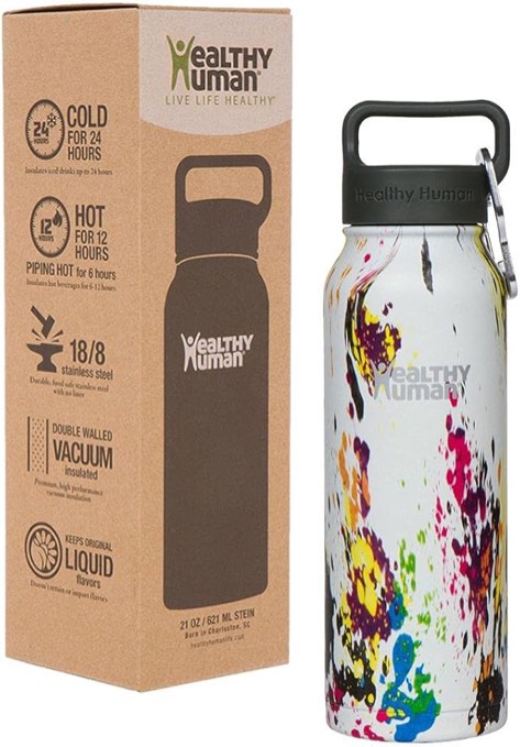 Healthy Human Stainless Steel Water Bottle | Double Walled Vacuum Insulated Water Thermos for Adults | Eco-Friendly Travel Bottles with Leak Proof Lid (Brushed Steel, 32 oz/ 946 ML)