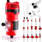 SILVEL Compact Router, 700W Routers for Woodworking, 6.5Amp 1.25HP Palm Wood Router Tool, 30000R/MIN Hand Edge Trimmer with 15 1/4" Router Bit Set