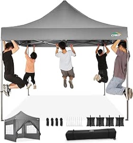 COBIZI 10x10 Pop Up Canopy Tent with 4 sidewalls Commercial Heavy Duty Canopy UPF 50+ All Weather Waterproof Outdoor Canopy Wedding Tents for Parties Gazebo with Roller Bag, Grey (Windproof Upgraded)