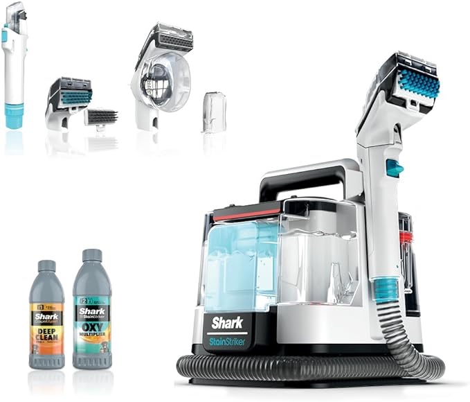 ( incomplete missing formula ) Shark PX201 StainStriker Portable Carpet & Upholstery Cleaner, Spot, Stain, & Odor Eliminator, 3 Attachments, Perfect for Pets, Carpet, Area Rugs, Couches, Upholstery, Cars & More, White