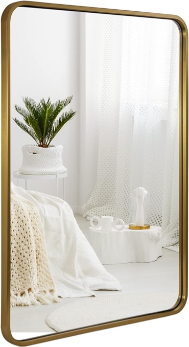 ANDY STAR Wall Mirror for Bathroom, 24x40 Inch Gold Bathroom Mirror, Stainless Steel Metal Frame with Rounded Corner, Rectangle Glass Panel Wall Mounted Mirror Decorative for Bathroom