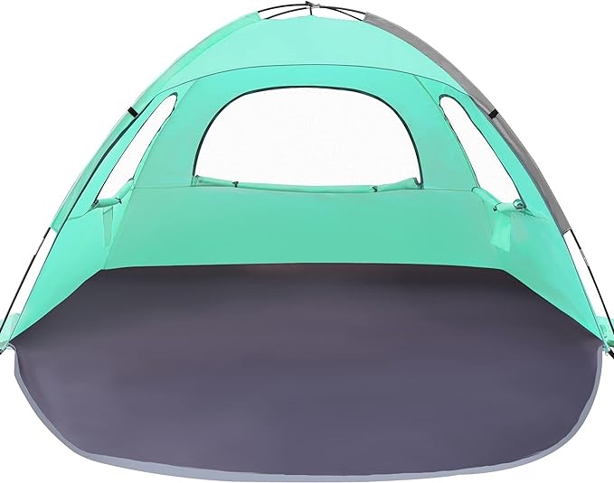 WhiteFang Beach Tent Anti-UV Portable Sun Shade Shelter for 3 Person, Extendable Floor with 3 Ventilating Mesh Windows Plus Carrying Bag, Stakes and Guy Lines