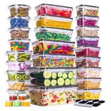 60 Pcs Food Storage Containers with Lids Airtight-75 OZ to 1.2 OZ(30 Containers & 30 Lids) 100% Leakproof Clear Plastic Freezer Containers Reusable-Microwave and Dishwasher Safe with Labels & Marker