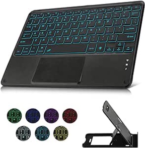 Wireless Backlit Bluetooth Keyboard with Touchpad Ultra Slim 7-Colors Backlit Keyboard, Portable Rechargeable Keyboard for iOS iPhone/IPad/IPad Pro, Samsung Android Tablets, Windows.