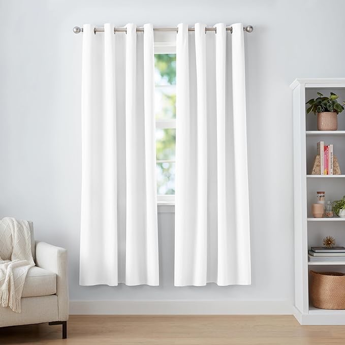 Amazon Basics Room Darkening Blackout Window Curtain with Grommets, 52 x 84 Inches, White - Set of 2