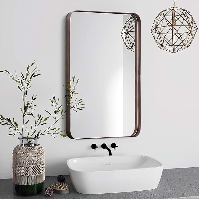 PAIHOME Bronze Bathroom Mirror, 24x36 Inch Stainless Steel Frame Vanity Mirror, Rounded Corner Rectangle Modern Mirror, Vertical Or Horizontal Hanging Mirrors for Wall Decor, Bedroom, Living Room