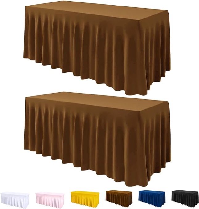 Jieqier Brown Spandex Table Cover 6FT 2Pack, Stretch Table Cloths with Table Skirts for Rectangle Tables, Wrinkle Resistant Stretchable Tablecloth with Skirt for Weddings, Parties, Vendors