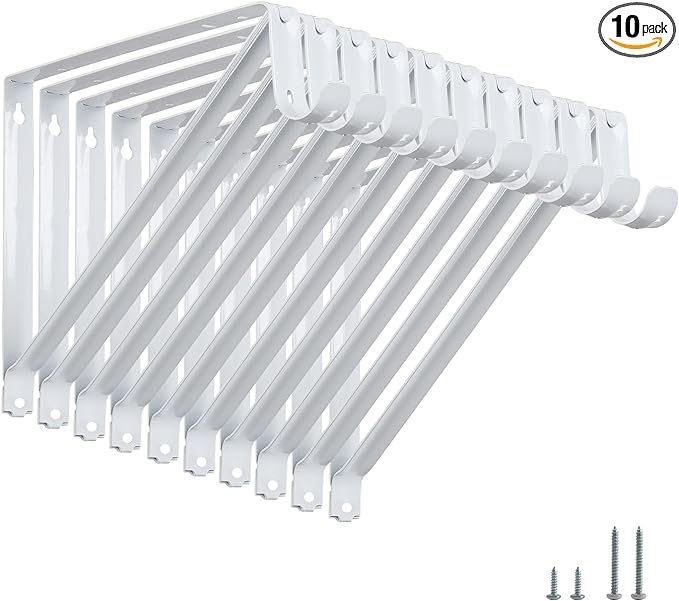 HOME MASTER HARDWARE 10 Pack Heavy Duty Closet Shelf & Rod Brackets, Wall Mounted Adjustable Closet Shelves Bracket with Rod Support for Both Shelf Storage and Closet Rod White