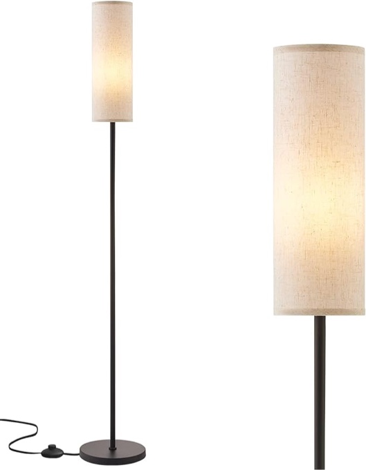 Floor Lamps for Living Room Bedroom - 3 Color Temperature Black Standing Lamp with Pull Chain Switch, Modern Tall Lamp for Office Home Nursery and Hotel, Pole Lamp with Beige Lampshade for Reading