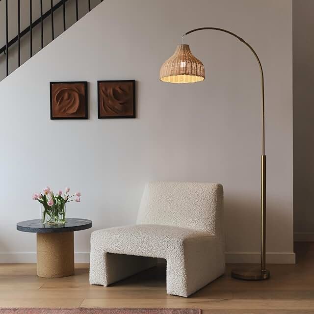 82"x13" Addison Arc Floor Lamp with Natural Rattan Shade - Threshold™: Curved Metal, ETL Listed