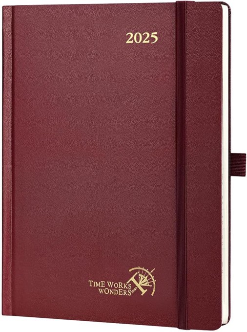 POPRUN 2025 Planner (Medium Size 8.5''x 6.5'' Hardcover) - Daily Weekly and Monthly Calendar Agenda 2025 Appointment Book with Hourly Time Slots, Monthly Tabs, 100 GSM - Burgundy