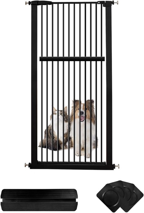 Lumizone Extra Tall Pet Gate 55.12" High Pressure Mounted 30.12"-34.05" Extra Wide (9 Sizes) 1.37" Gap for Cat Dog Children Stairs Doorway Hallway No Drilling Auto-Close (30.12"-34.05", Black)