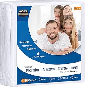 Utopia Bedding Zippered Mattress Encasement Queen, 100% Waterproof Bed Bug and Dust Mite Proof Mattress Protector, Absorbent Six-Sided Mattress Cover