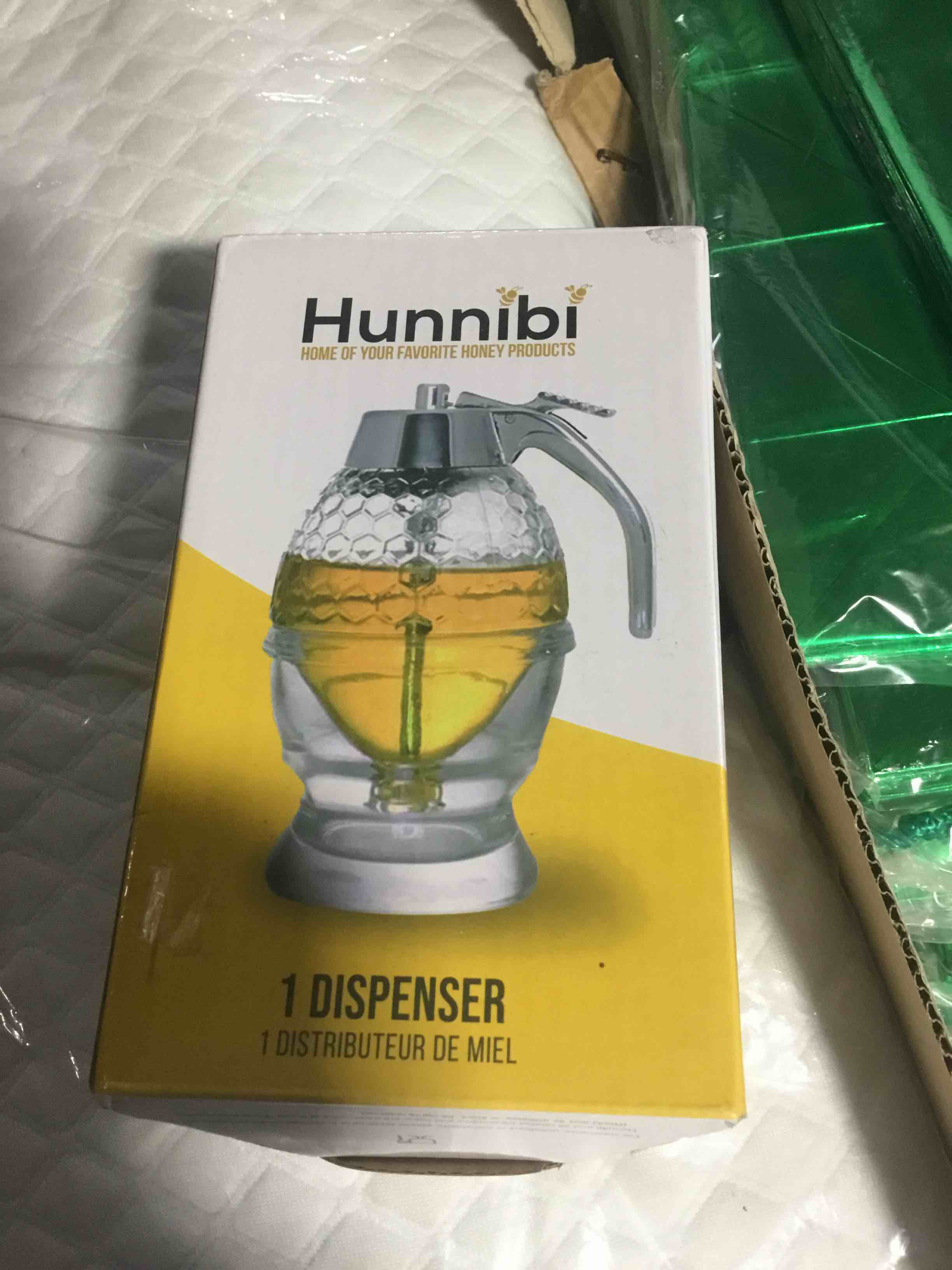 Condition photo showing New/Like New for Honey Dispenser, Glass Honey Dispenser No Drip, Honey Pot with Stand, 8 oz Honey Jar, Maple Syrup Honey Container, Elegant Honeycomb Design for Home Decor for Any Occasion