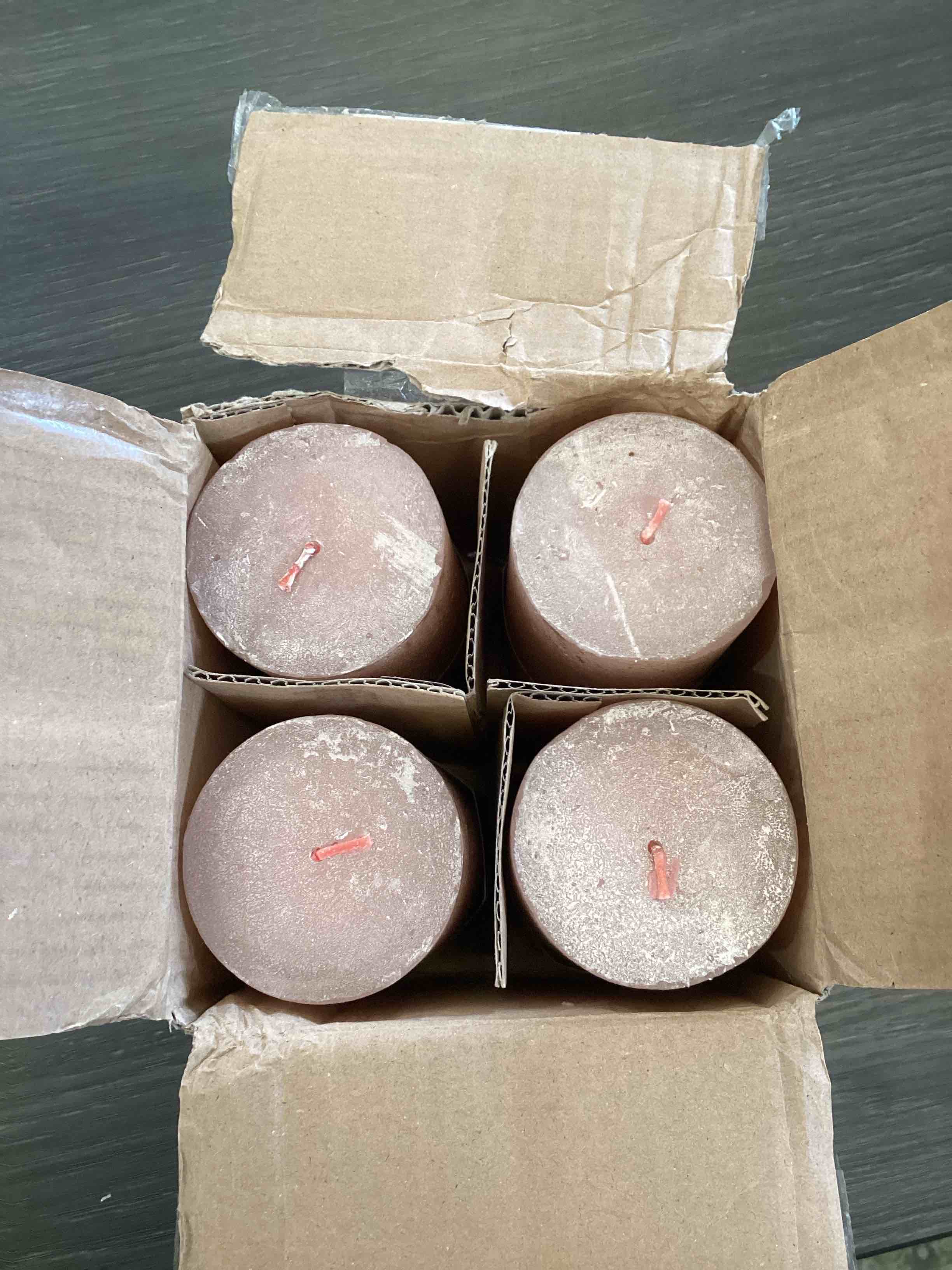 Condition photo showing Good Condition for Rustic Pillar Candles, Shimmer Pink