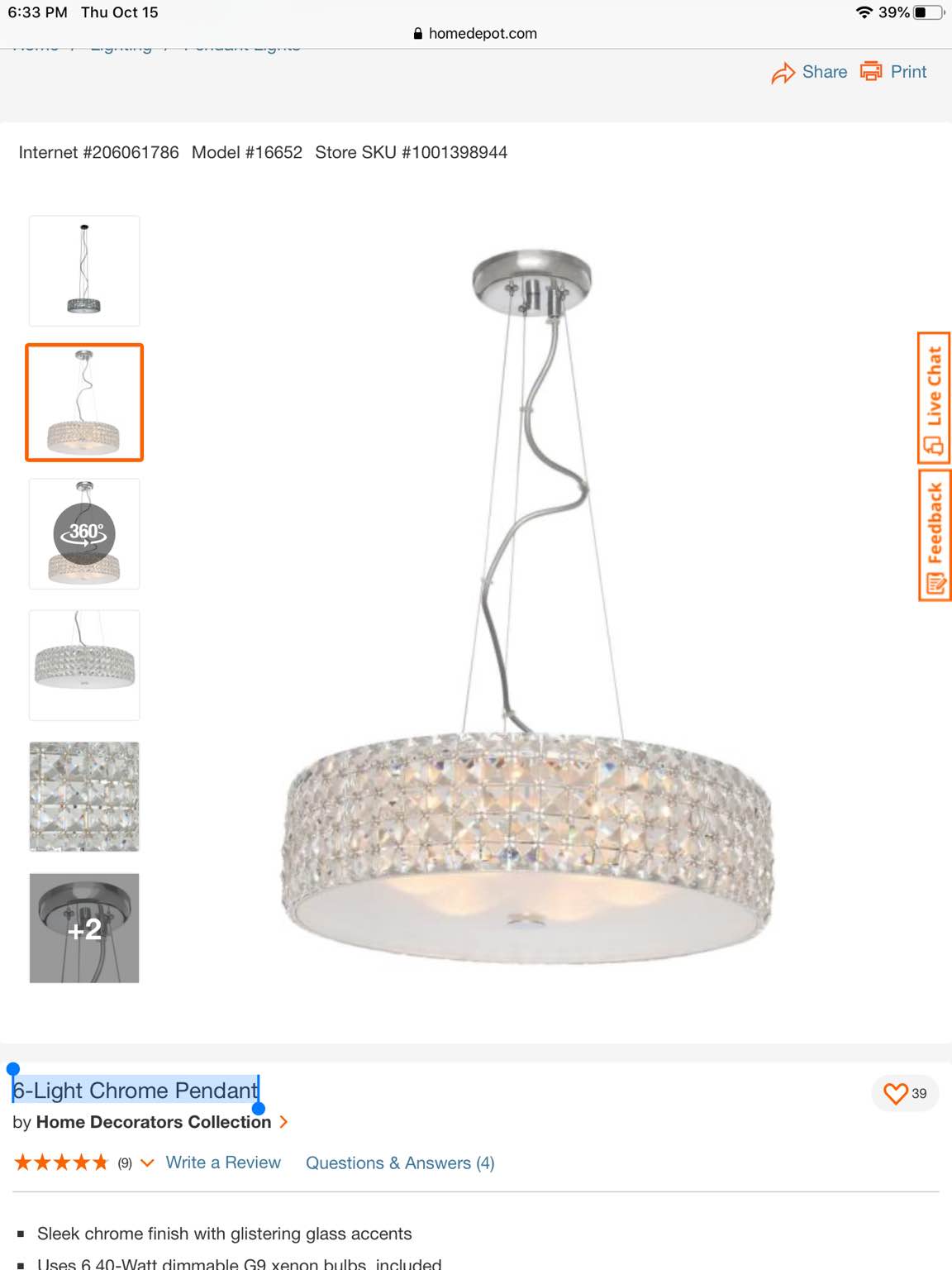6-Light Chrome Pendant