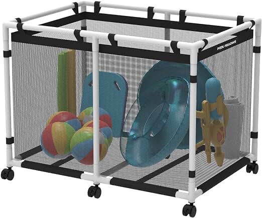 ( incomplete)235 Gallon Swimming Pool Storage Bin, Pool Noodles Holder, Toys, Floats, Balls and Floats Equipment Mesh Rolling Storage Organizer Bin, Extra-Large, 69" Lx32" Wx35" H, Summer Vitality Mint Style