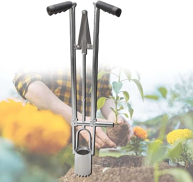 AIWFL Bulb Planter, Bend Free Tool for Planting Bulbs Manual Seedling Transplanter Stainless Long Handle Bulb Planter Weeder Sod Plugger Flower Planting Soil Sampler-5-IN-1 Lawn Tool and Garden Tool
