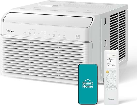 Midea 8000 BTU Window Air Conditioner with Heat, Inverter Tech Ultra-Quiet Operation, 35% Energy-Saving, APP & Voice Smart Control, Energy Star Rated, Cools up to 350 Sq. Ft., fits Summer and Fall