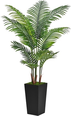 ASTIDY Artificial Palm Tree 5FT - Fake Tree with Black Tall Planter - Faux Tropical Areca Floor Plant in Pot - Artificial Silk Plant for Home Office Living Room Decor Indoor