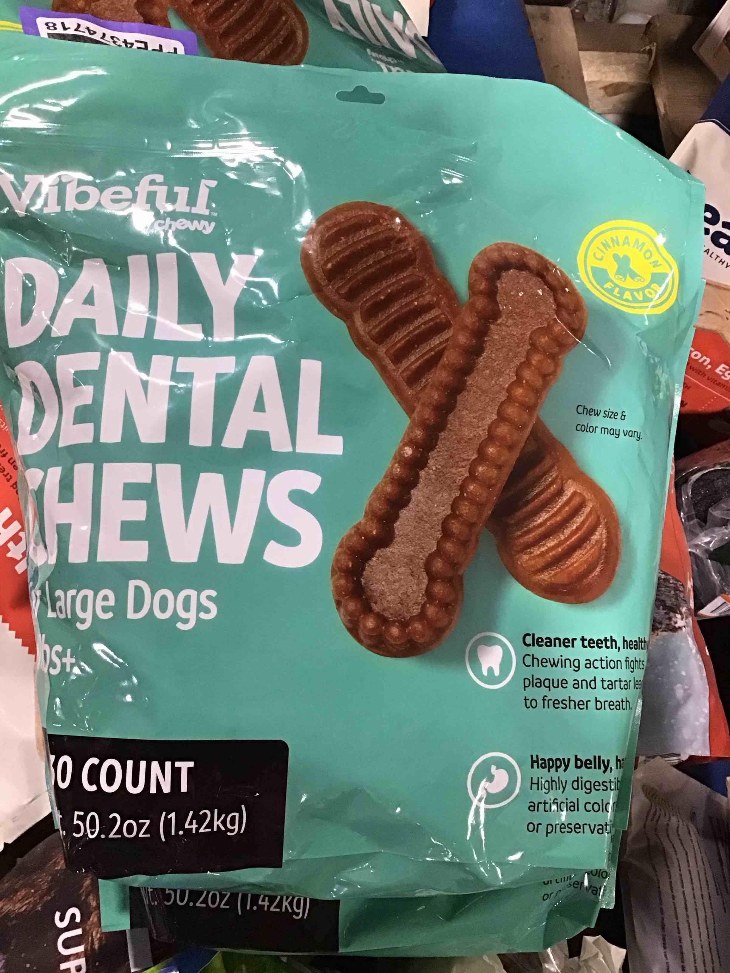 Condition photo showing As Is for vibeful large daily dental chews for dogs, chicken flavor, 7 count