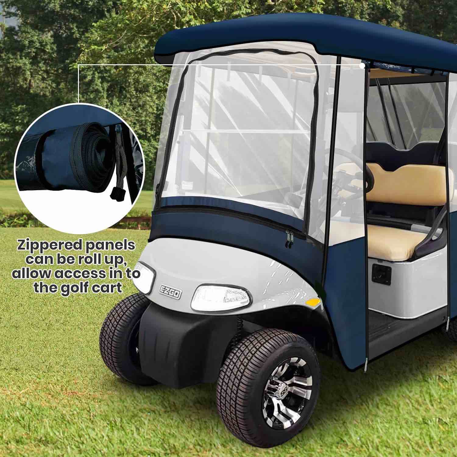 Leader Accessories Deluxe 2 + 2 Person Golf Cart Driving Enclosure Short Roof 2 Or 4 Passenger Golf Cart Drivable Cover Green