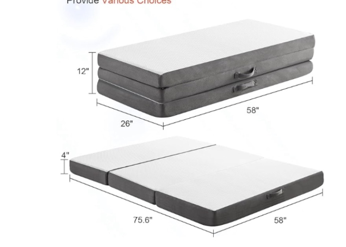 Folding Mattress Queen, Memory Foam Foldable Mattress Topper with Storage Bag & Blanket, Portable Trifold Mattress with Breathable Washable Cover for Camping, Floor, Guest