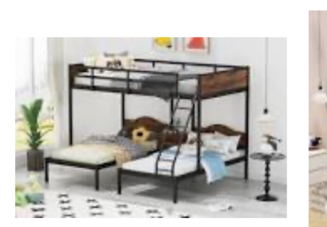 INCLAKE Triple Bunk Bed, Metal Twin Over Twin & Twin Bunk Beds for 3 with Guardrails, Ladder & Upper-Bed Platform, Detachable 3 Bunk Beds for Children, Teens, Adults, No Box Spring Needed, Black