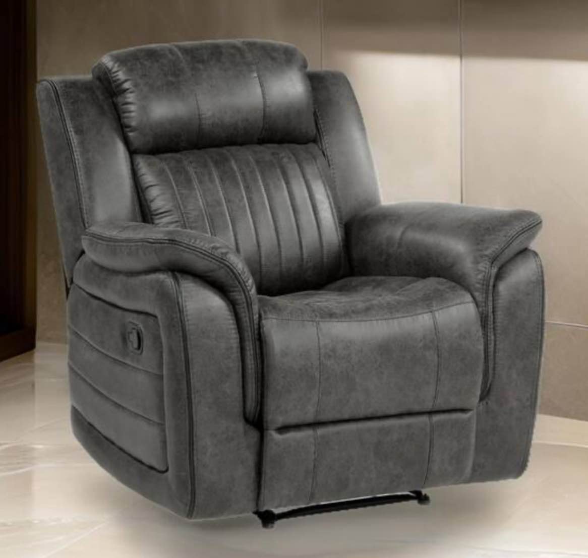 Brownish Gray Microfiber Manual Recliner with Tab Pull