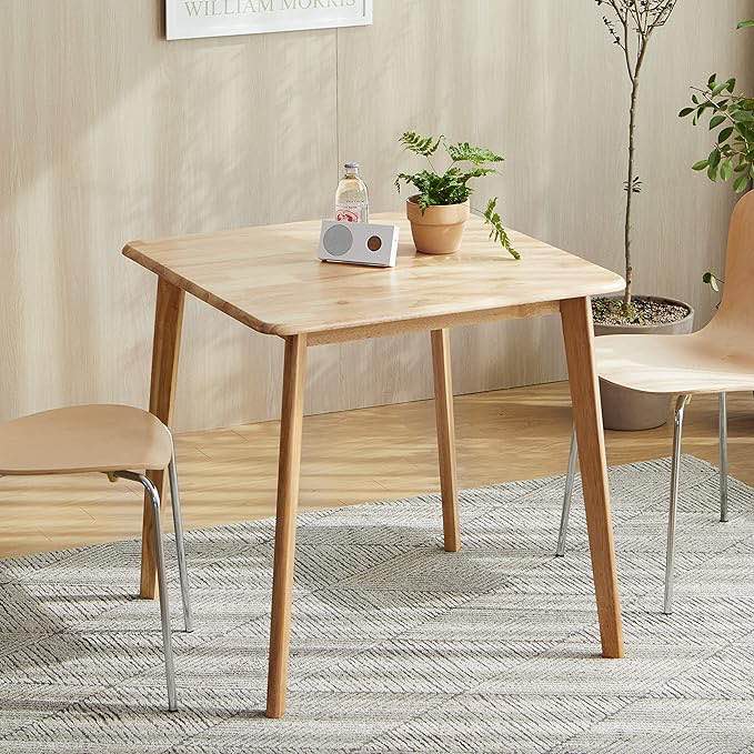 Livinia Canberra Small 27.6" Square Wooden Dining Table/Mid Century Modern Malaysian Oak Kitchen Table (Natural-Oak) Table