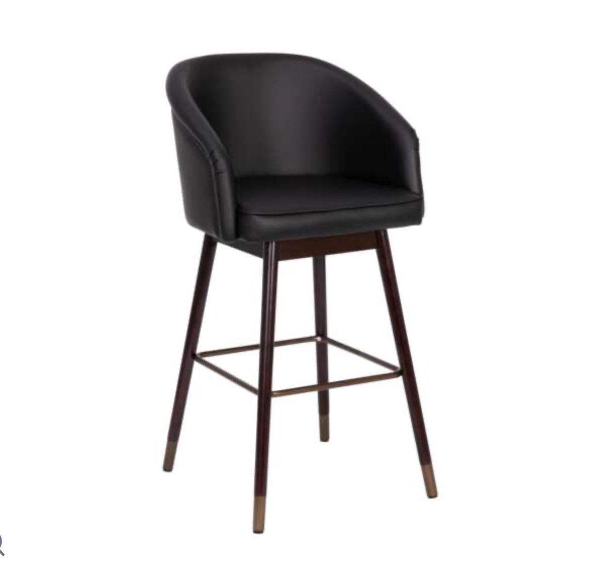 Flash Furniture AY-1928-30-BK-GG 30" Commercial Grade Mid-Back Modern Barstool with Walnut Finish Beechwood Legs and Curved Back, Black LeatherSoft with Muted Bronze Accents