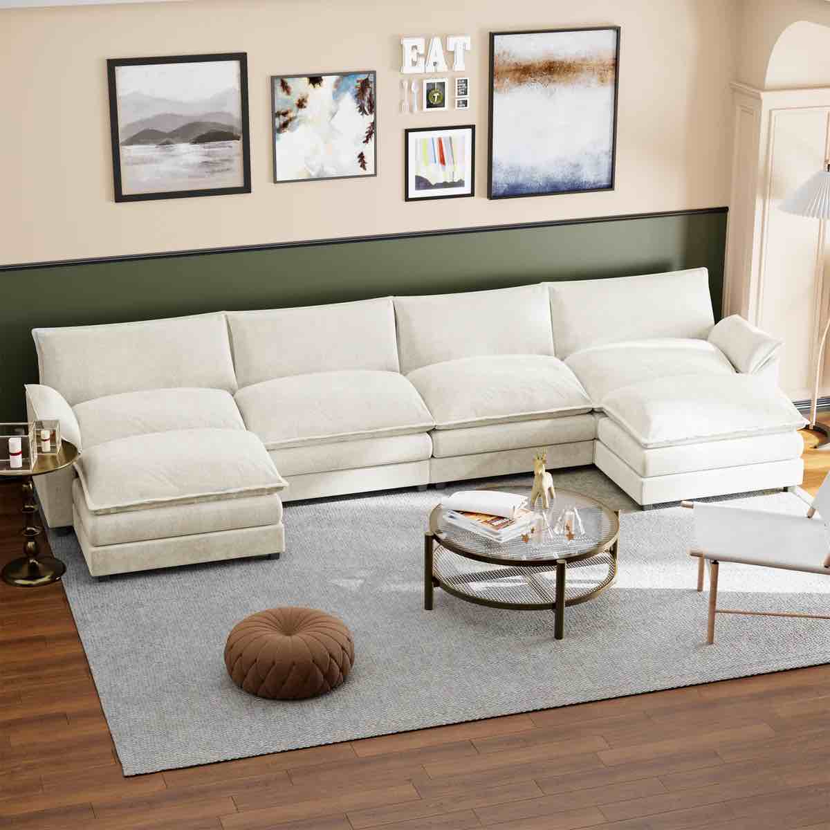 Incomplete Only 1/3 Homall U-Shape 4 Seat Sectional Sofa with chaise lounge Convertible Sofa Set for Living Room