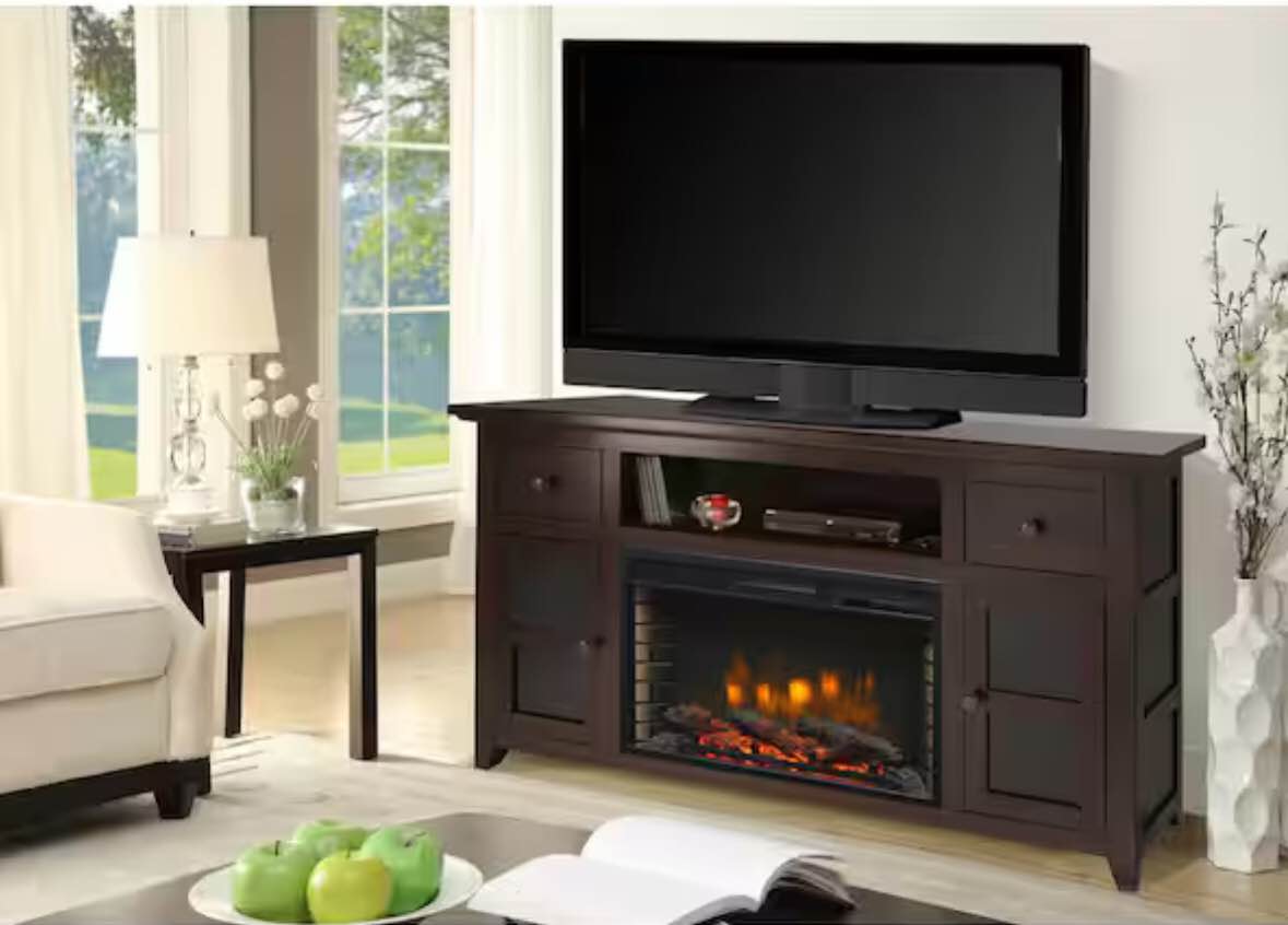 Winchester 56 in. Freestanding Electric Fireplace TV Stand in Dark Walnut