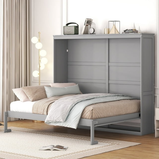 Queen Size Murphy Bed Wall Bed, Space-Saving for for Guestroom, Apartment, Small Space, Gray ( Box 1/3 Incomplete)