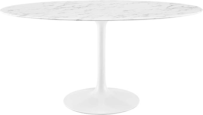 Incomplete Only Table Top  Modway Lippa 78" Oval-Shaped Mid-Century Modern Dining Table with Artificial Marble Top and White Base