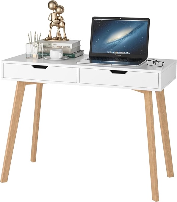Baber 19.7" D Office Desk with 2 Drawer, White