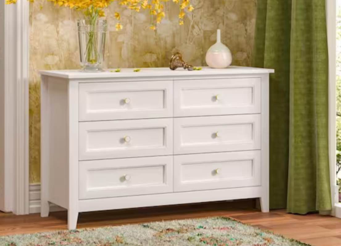 White 6 Drawer 47.24 in. W Dresser Bar Cabinet, Storge Cabinet, Lockers, Retro Round Handle