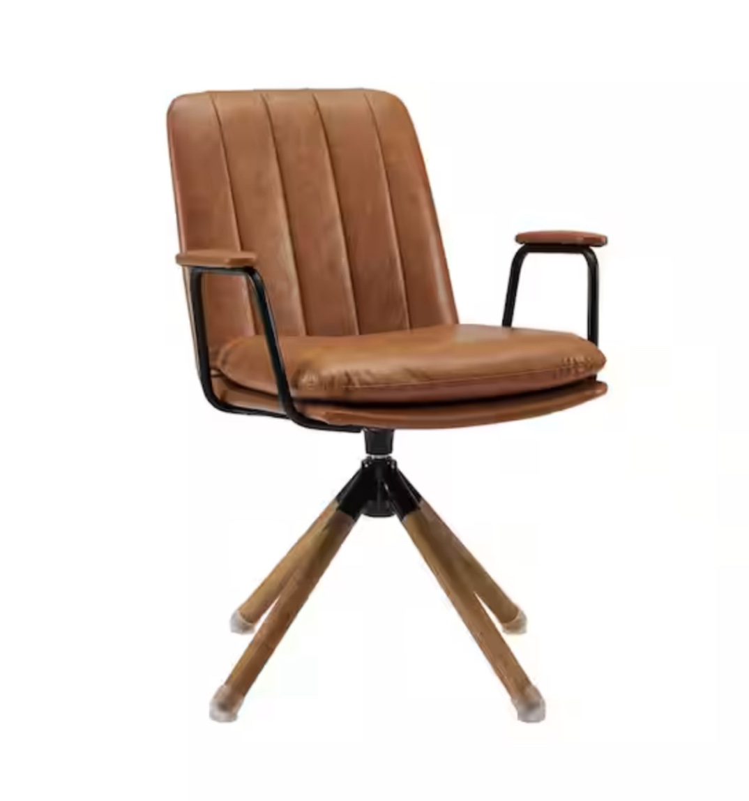 Elly Brown Faux Leather Swivel Task Chair with Armrest