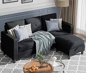 INCOMPLETE JAMFLY Sectional Couches for Living Room, Small L Shaped Couch Sofa with Ottoman, Convertible Sectional Sofa Set with Storage for Small Space (Black Grey) 